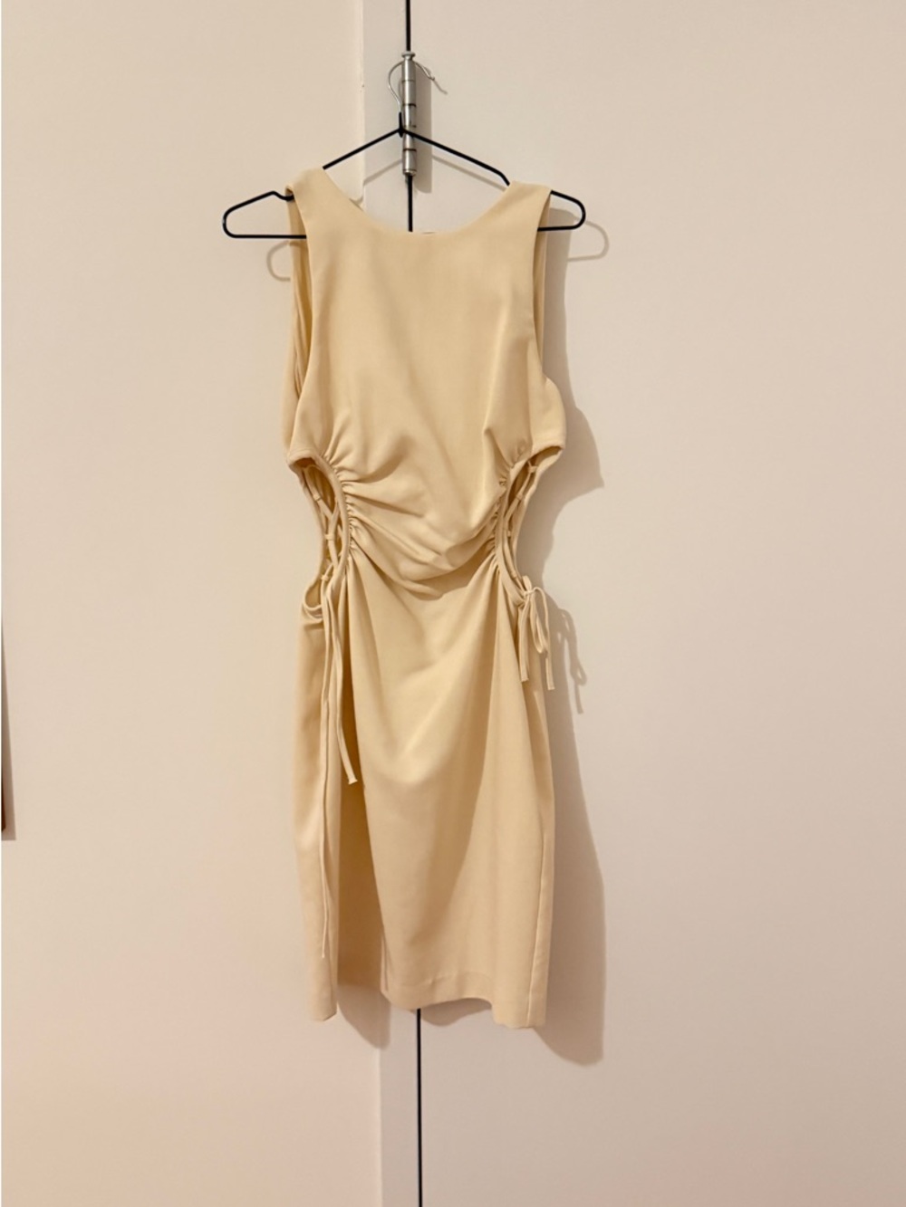 Zara Cream Ruched Side-Tie Midi Dress size S